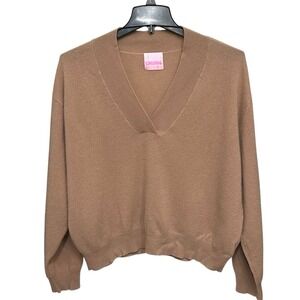 CRUSH‎ Luxe Plush Ultra Soft 100% Cashmere V Neck Cozy Sweater Sz 3 Large Tan